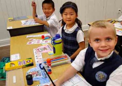 Grade 1 students in class at Westminster Classical Christian Academy (WCCA)
